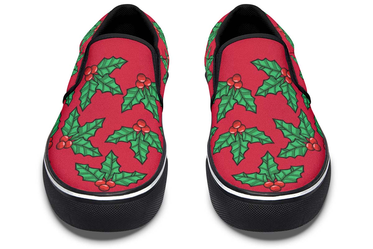 Red And Green Mistletoe Slip-On Shoes
