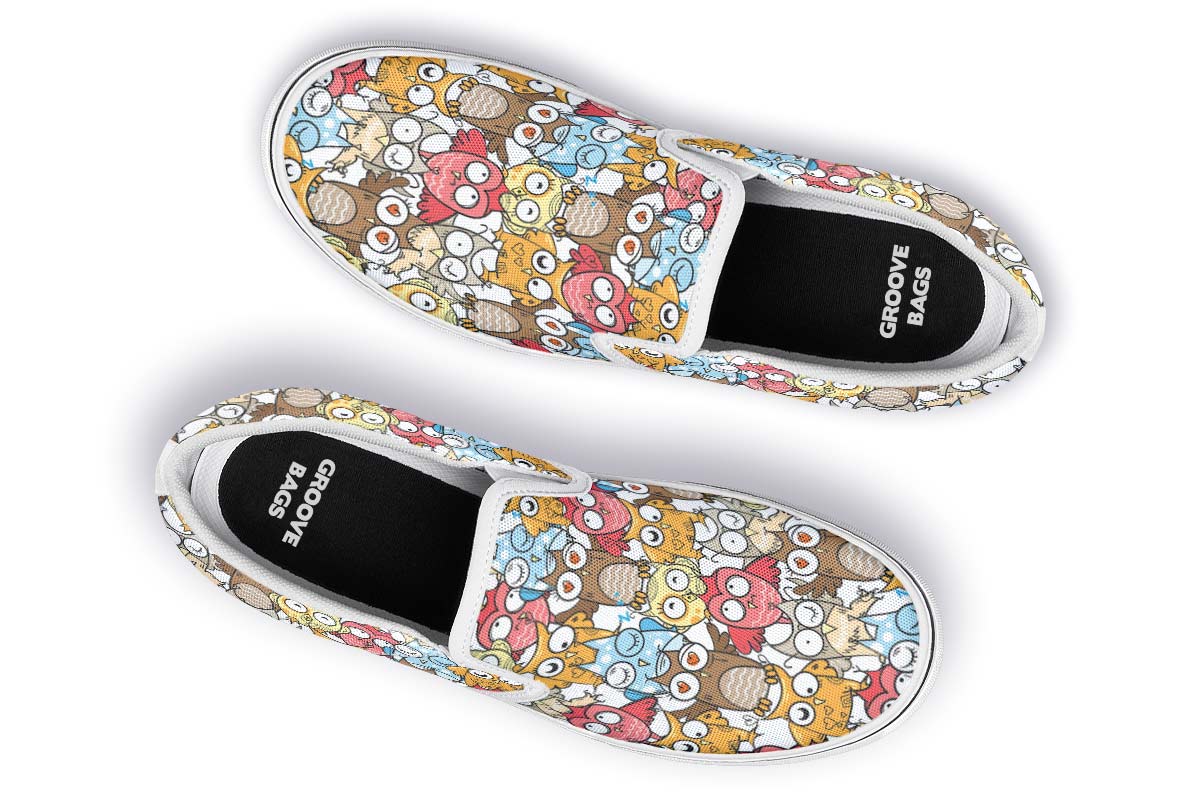 Silly Owl Pattern Slip-On Shoes