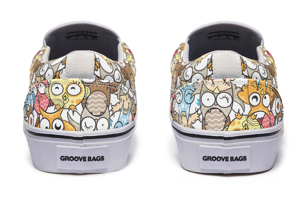 Silly Owl Pattern Slip-On Shoes