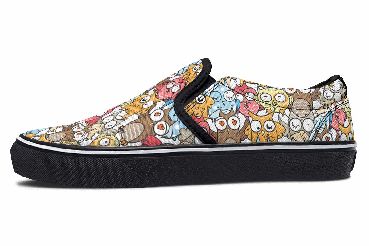 Silly Owl Pattern Slip-On Shoes