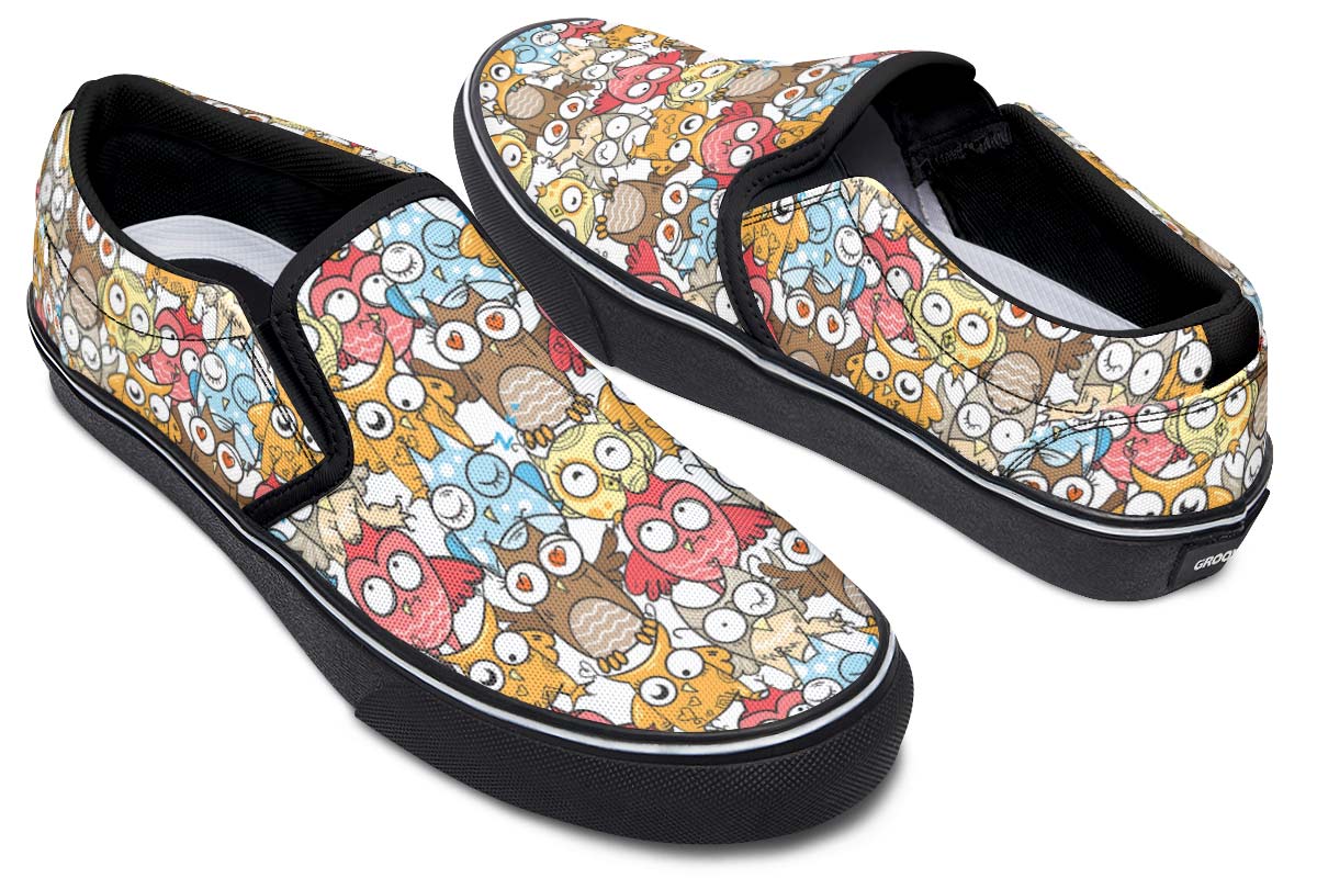 Silly Owl Pattern Slip-On Shoes